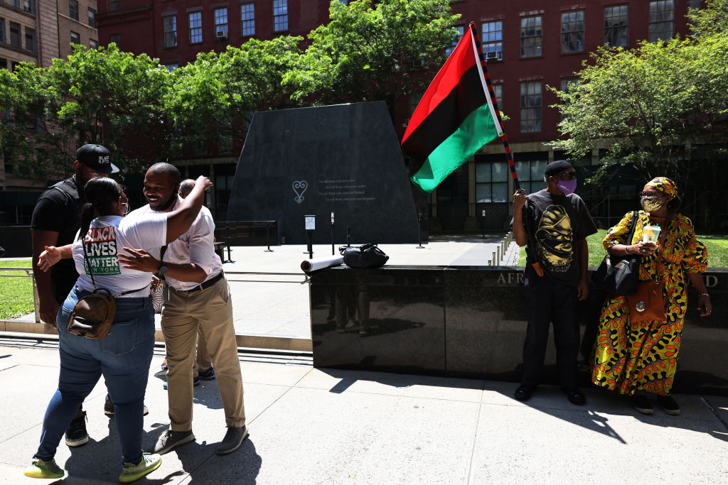 Rally For Reparations Held At African Burial Ground In Manhattan
