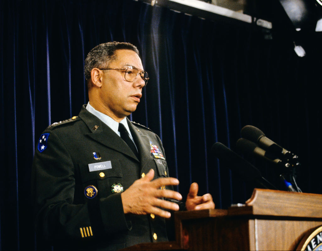 Colin Powell Briefs Press On Operation Desert Storm