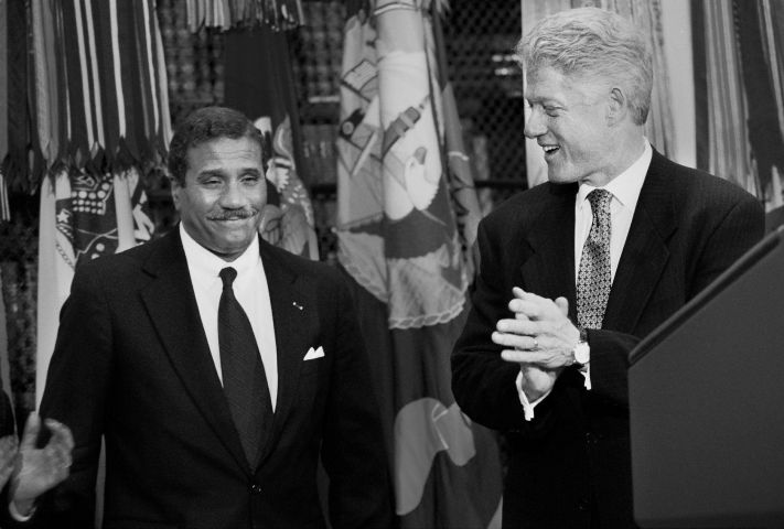 12/2/97 - PHOTOG: Frank Johnston/TWP White House President Clinton yields the podium to Army Secreta