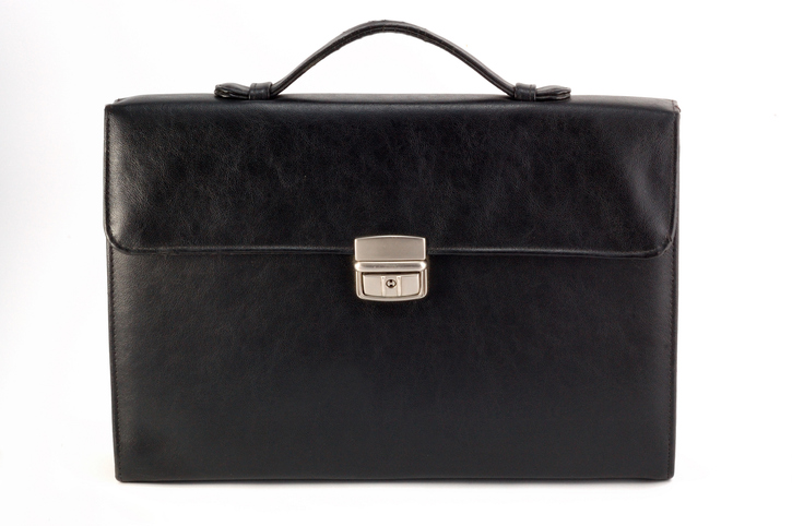 A customized leather briefcase or messenger bag