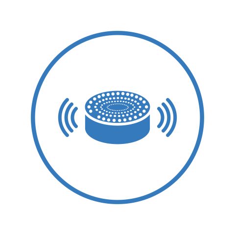 Echo, dot, speaker, Alexa icon. Blue color design.