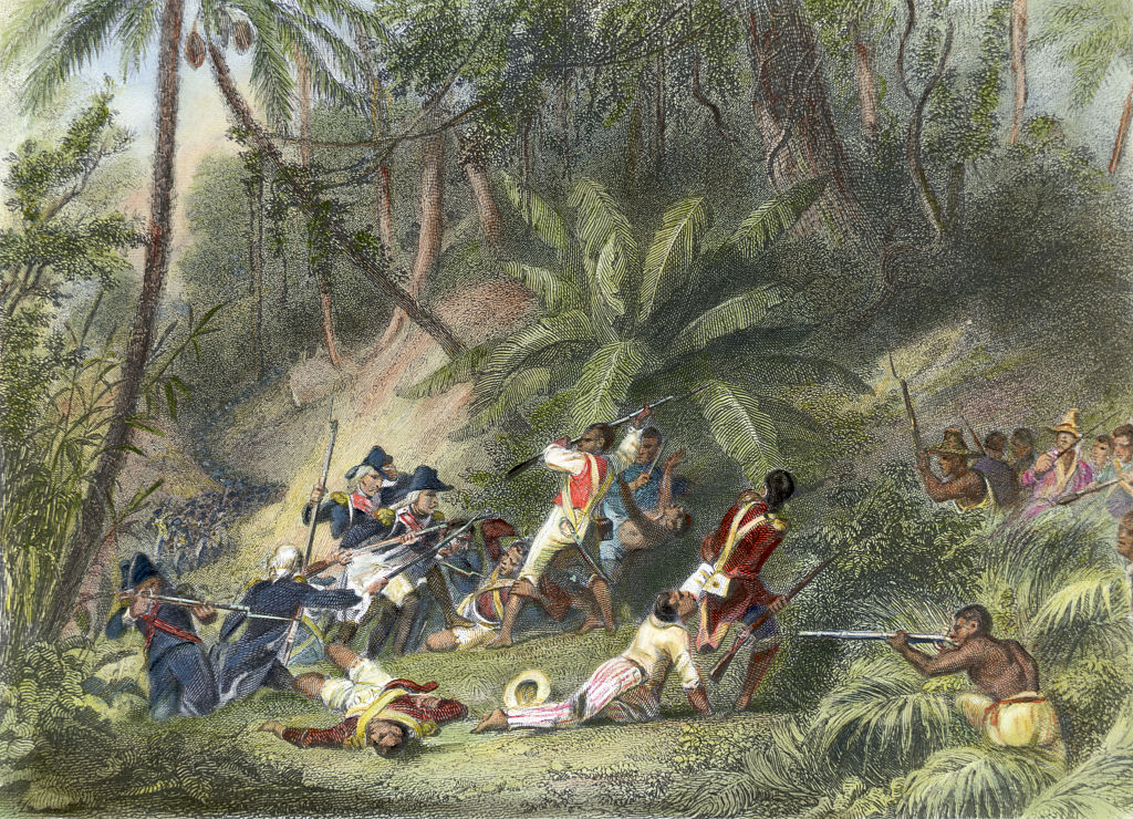 Hand-Colored Engraving of Francois Dominique Toussaint L'Ouverture Revolting Against the French in St. Dominique