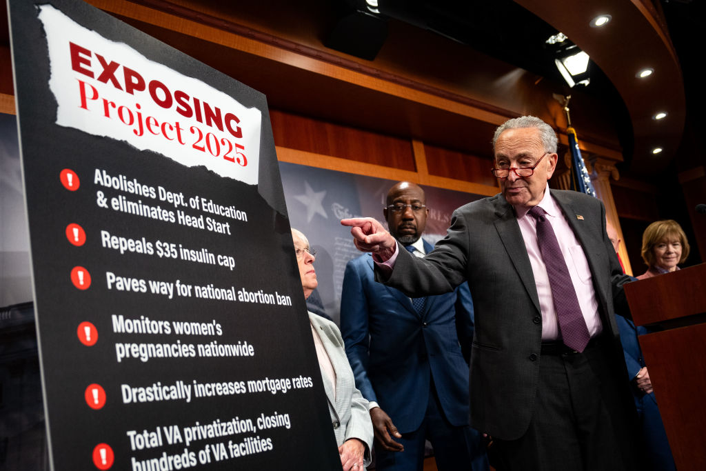 Senate Democrats Hold Press Conference On Project 2025 Policy Agenda