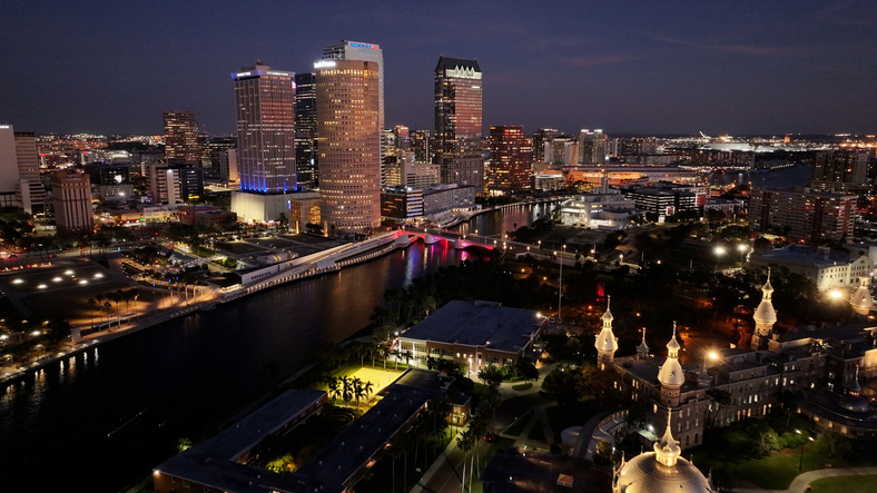 Night landscape of Tampa Skyline At Tampa In Florida United States.