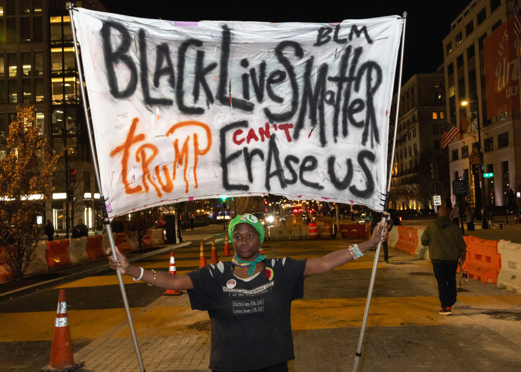 Activist Nadine Seiler stands at Black Lives Matter Plaza...