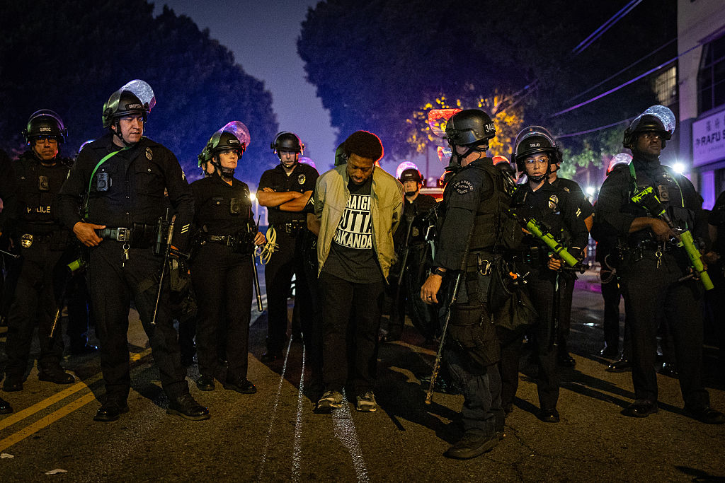 Protesters continue to clash with the Los Angeles Police Department in downtown Los Angeles due to the immigration raids in L.A.