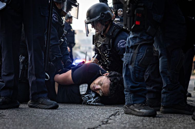 Protesters continue to clash with the Los Angeles Police Department in downtown Los Angeles due to the immigration raids in LA.