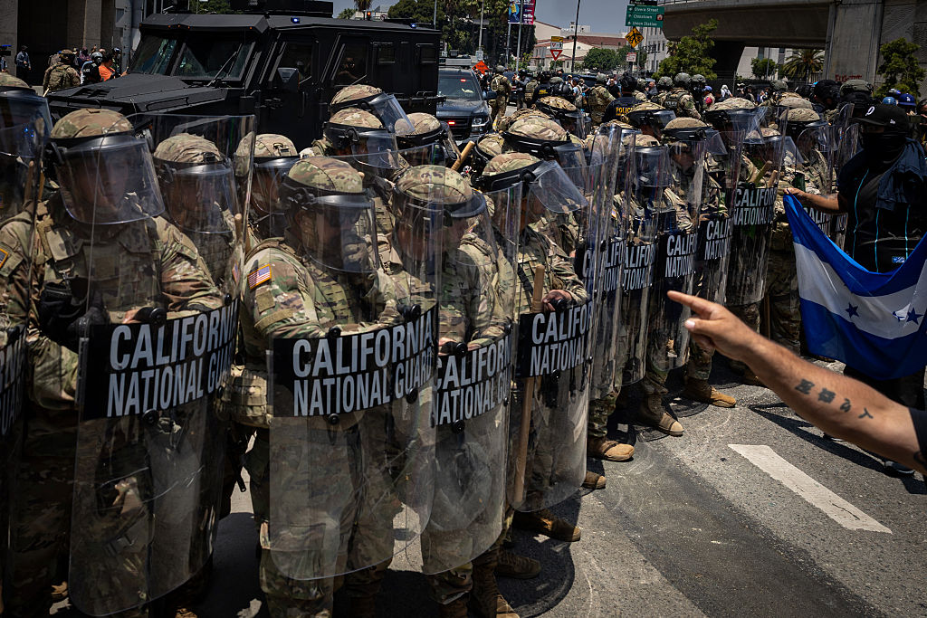 Protesters clash with law enforcement in downtown Los Angeles near the Federal Building and the Metropolitan Detention Center due to the immigration raids in L.A.