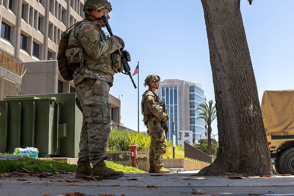 California National Guard members guard the Santa Ana Federal Building...