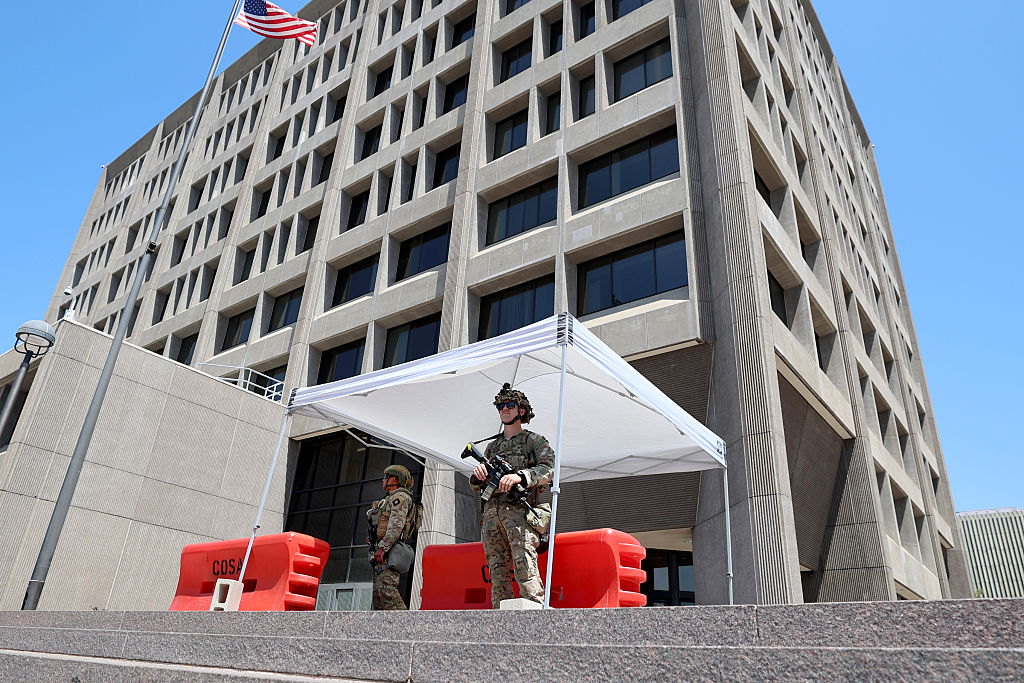California National Guard members guard the Santa Ana Federal Building...