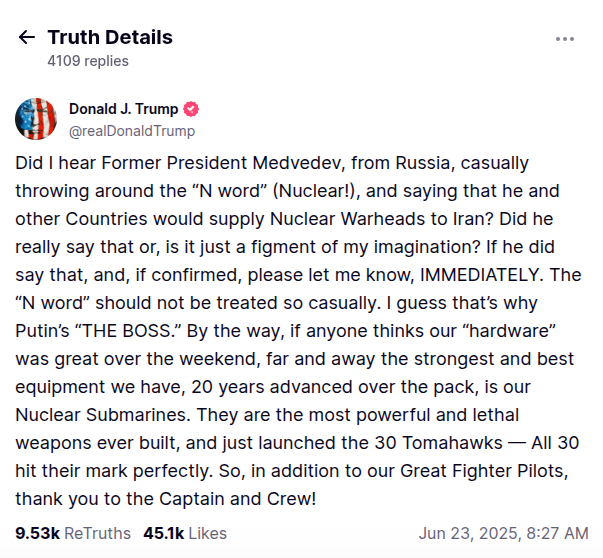 Donald Trump Truth Social Post