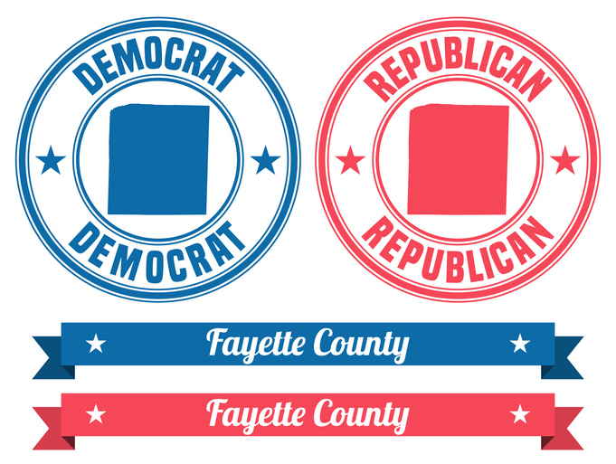 Fayette County, Tennessee. Map on rubber stamp with banner