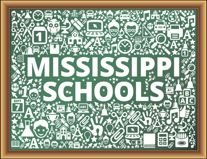 Mississippi Schools School and Education Vector Icons on Chalkboard