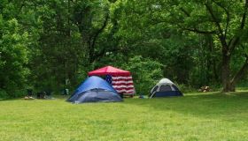 Tents and set up camping location at Carver campground along the Buffalo river