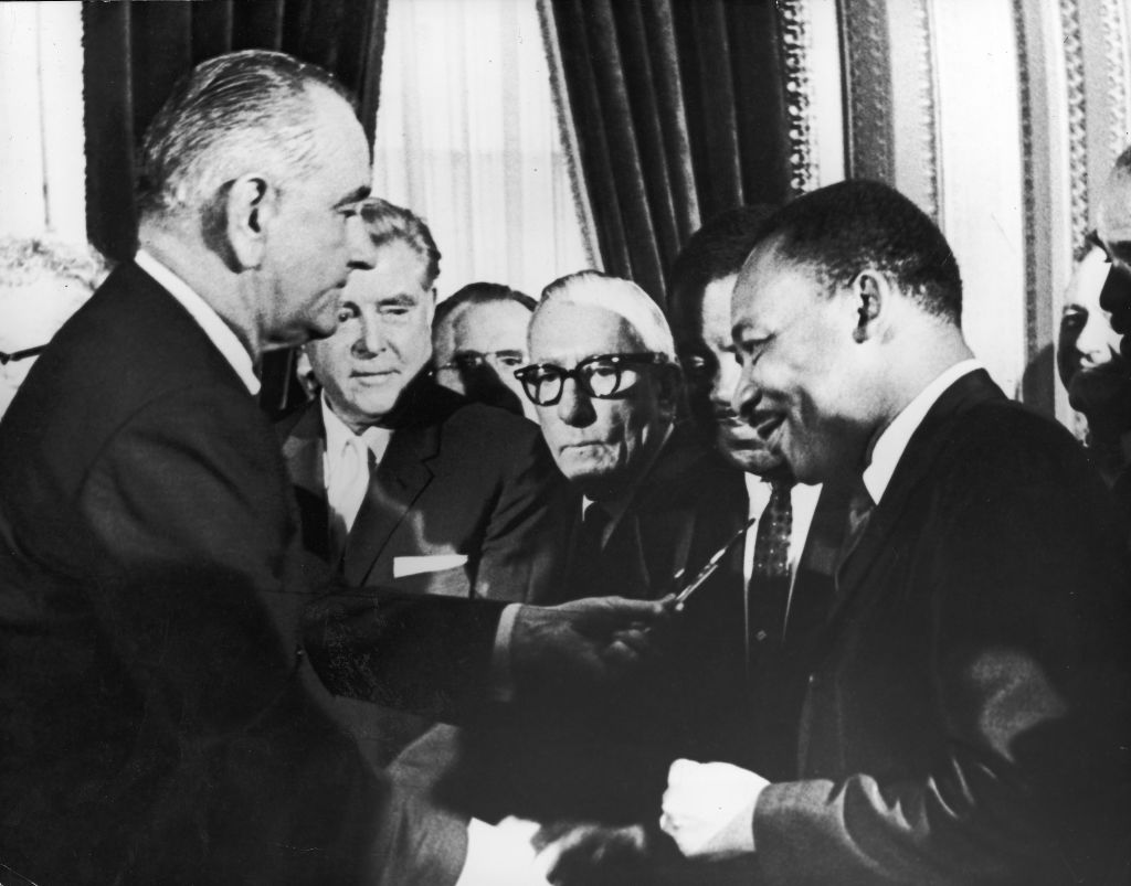 LBJ hands pen to MLK - Voting Rights Act of 1965