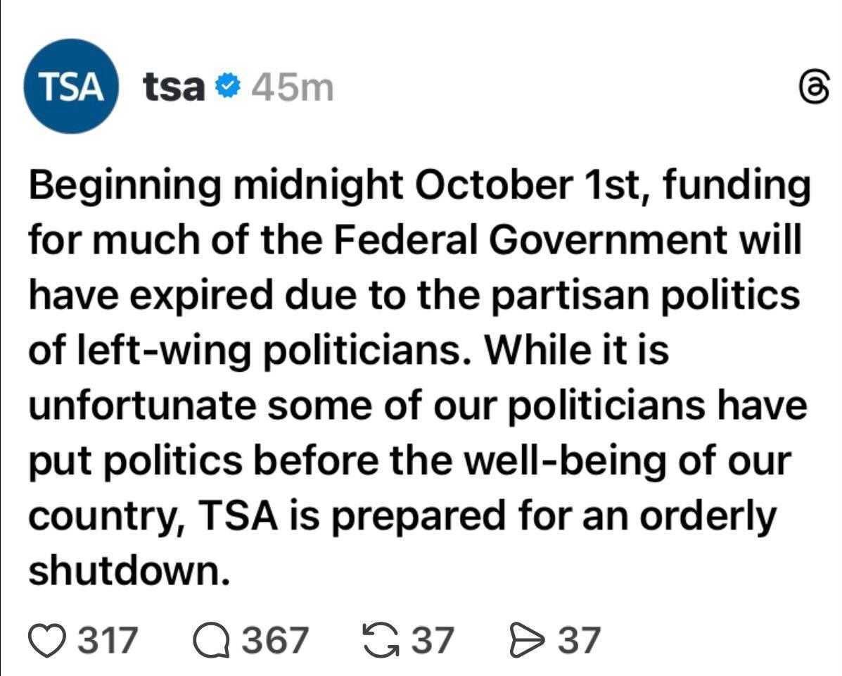 Screenshot of TSA Social Media Post