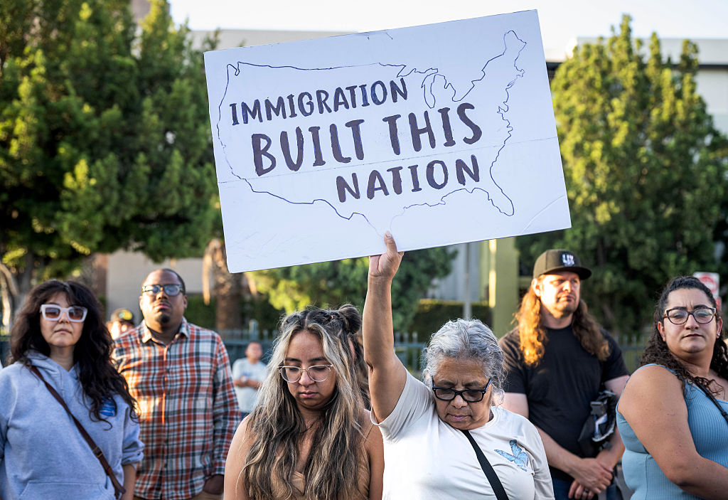 People Gather At The Pasadena Auto Wash Where There Was An Immigration Raid