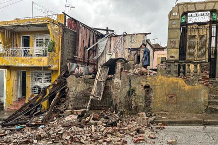 A collapsed home in Cuba