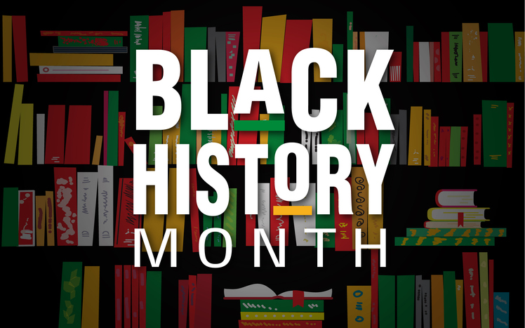 Black History Month February concept. Banner template design with library shelves of books