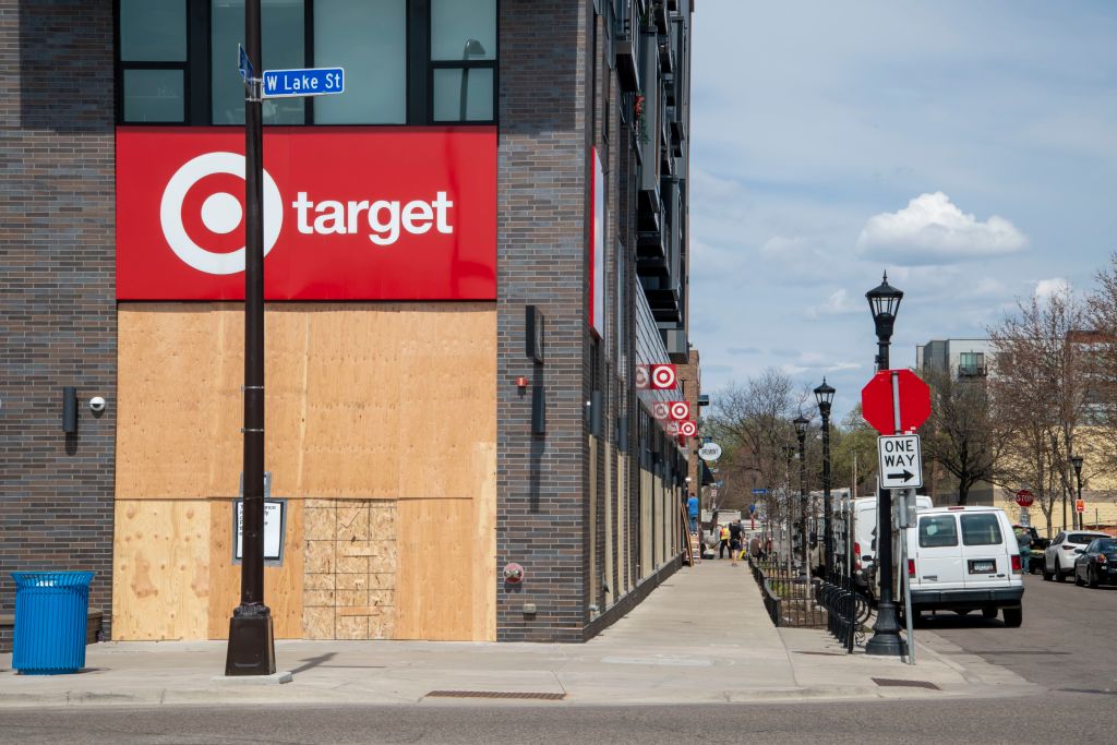 Minneapolis, Minnesota. Target store boarded up during the Derek Chauvin trial in case of rioting.