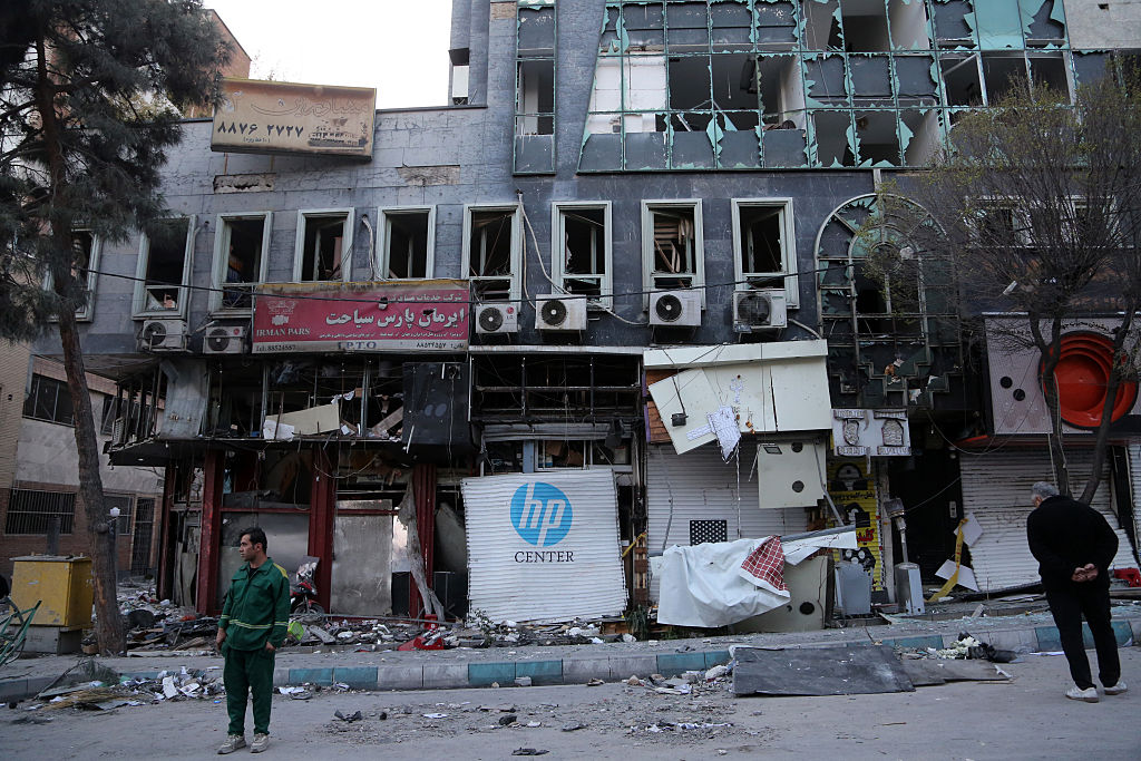Heavily damaged structures in Tehran following US-Israeli attacks