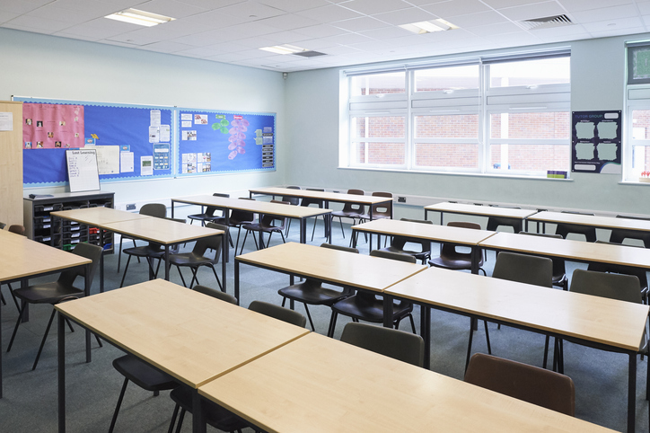 Empty high school classroom