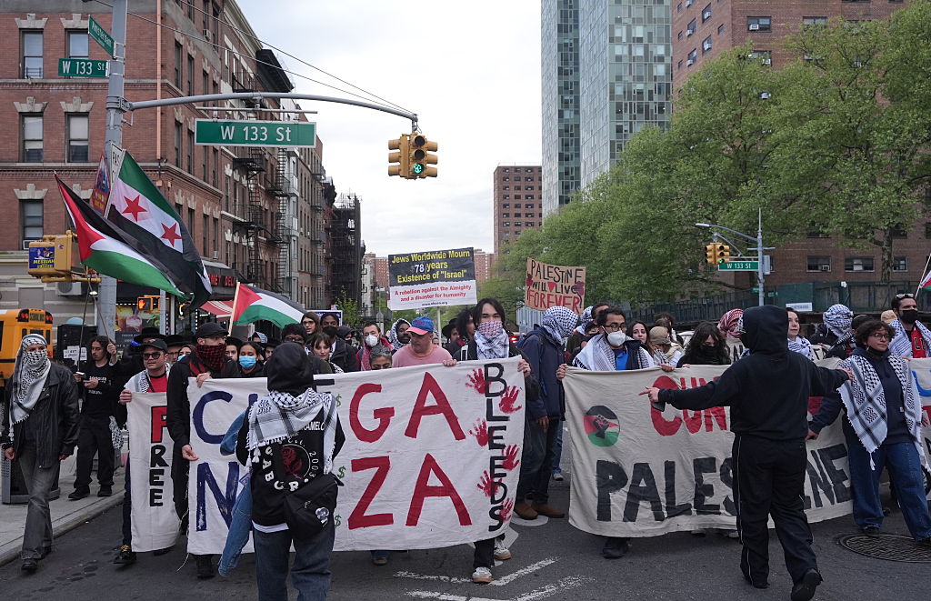 Pro-Palestinians march from Columbia University to City College on the anniversary of 'Hind's Hall' occupation