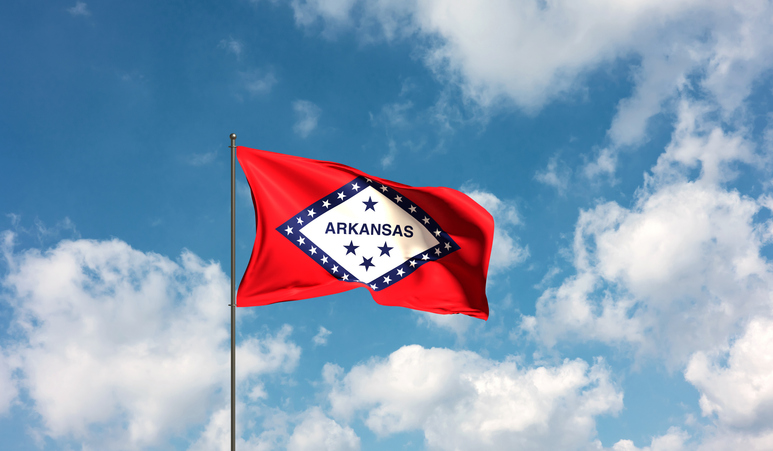 Flag of Arkansas, United States waving in the wind.