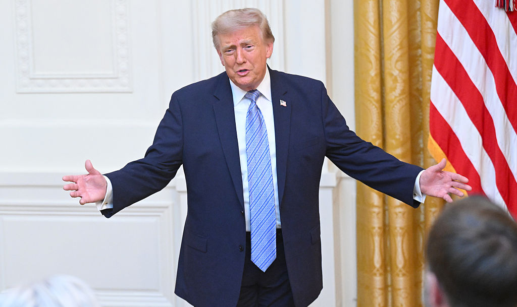President Trump Addresses The Nation From The East Room Of The White House