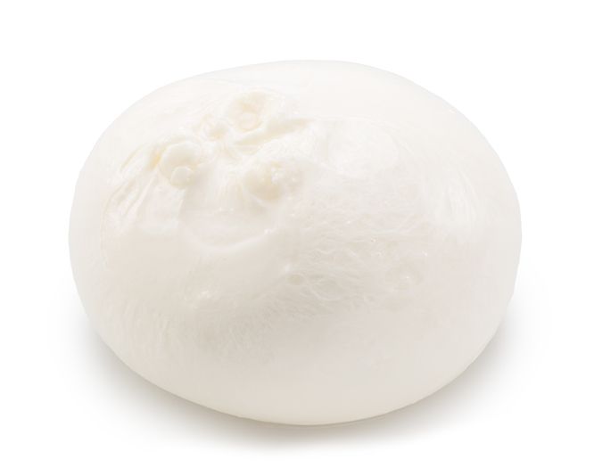 Fresh burrata cheese ball (or buffalo mozzarella) isolated on white background. Clipping path included.