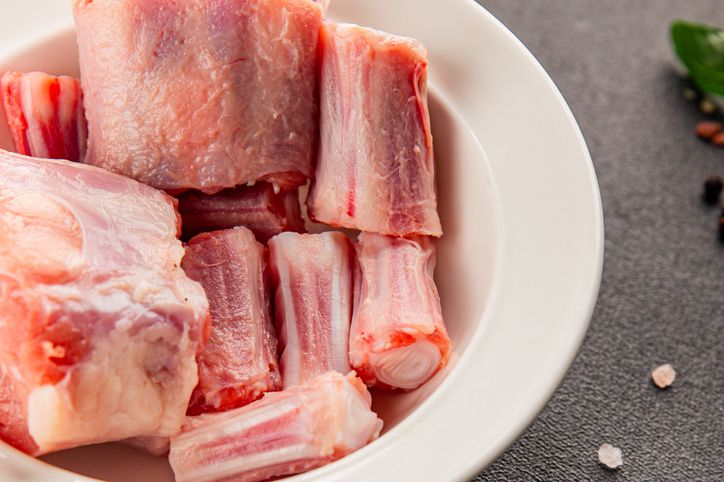 Oxtail meat beef veal tail dish tasty snack fresh and delicious gourmet food background on the table rustic food top view copy space