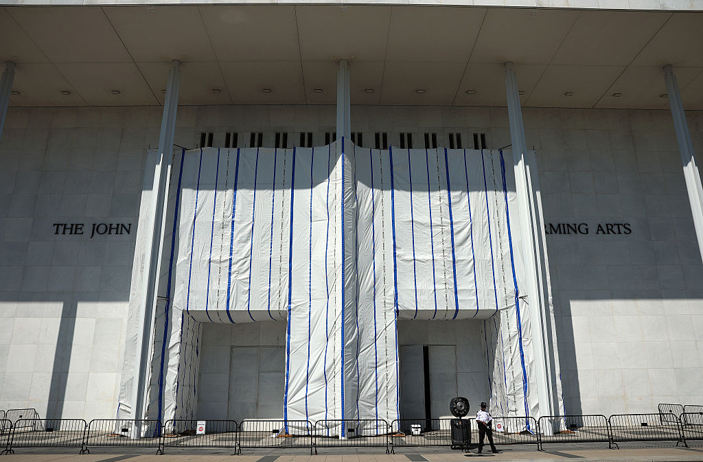 Tarp To Remain Covering Sign At Kennedy Center