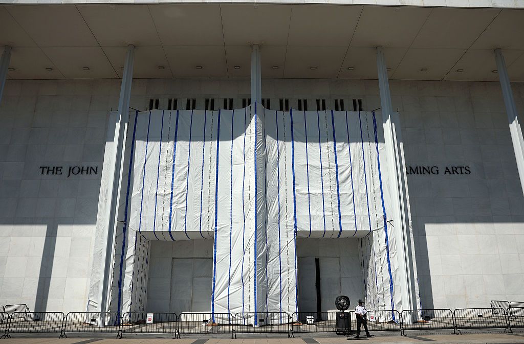 Tarp To Remain Covering Sign At Kennedy Center