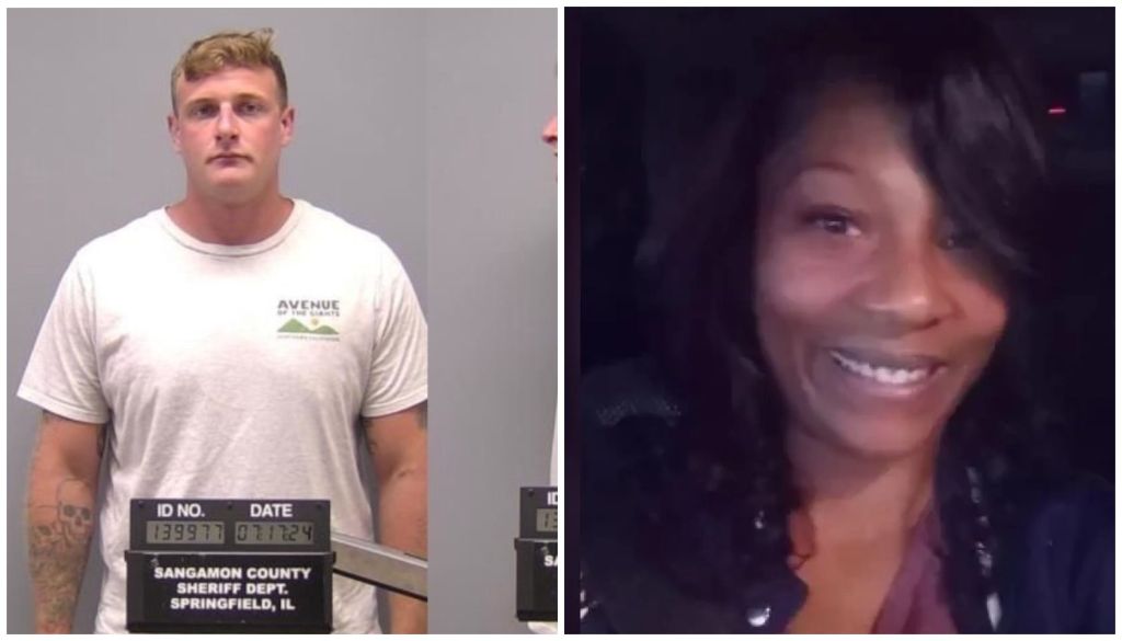 A mugshot of a man wearing a white t-shirt with the "Avenue" logo, and a smiling woman in a dark outfit.